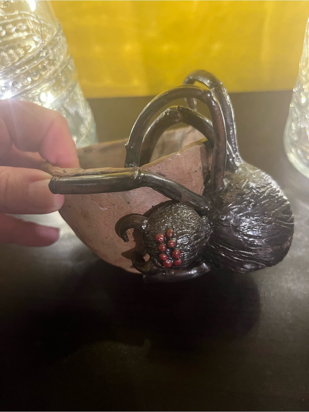 Halloween Decorative Bowl with Black Spider Accent